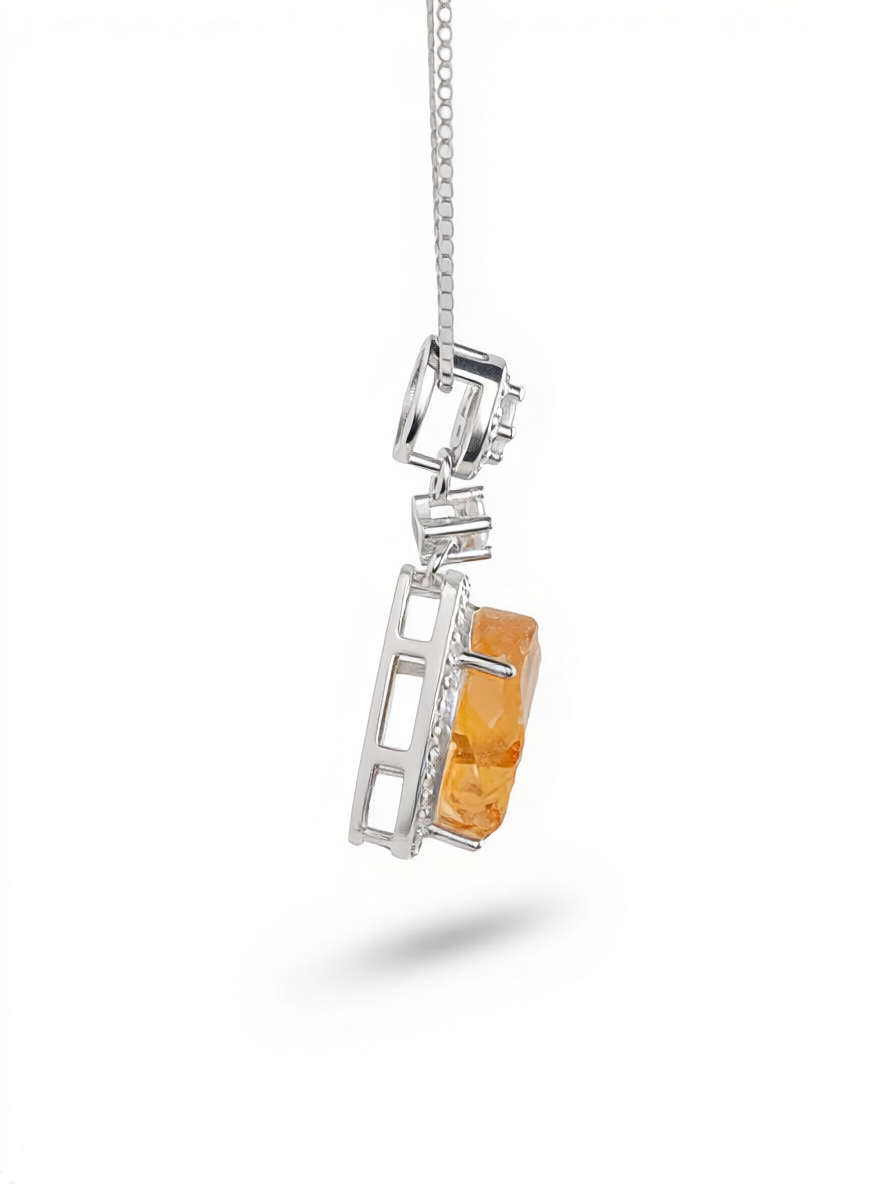 Side view of citrine pendant necklace sterling silver