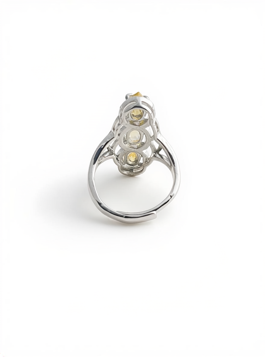 Back view of adjustable Citrine Pear Cut ring
