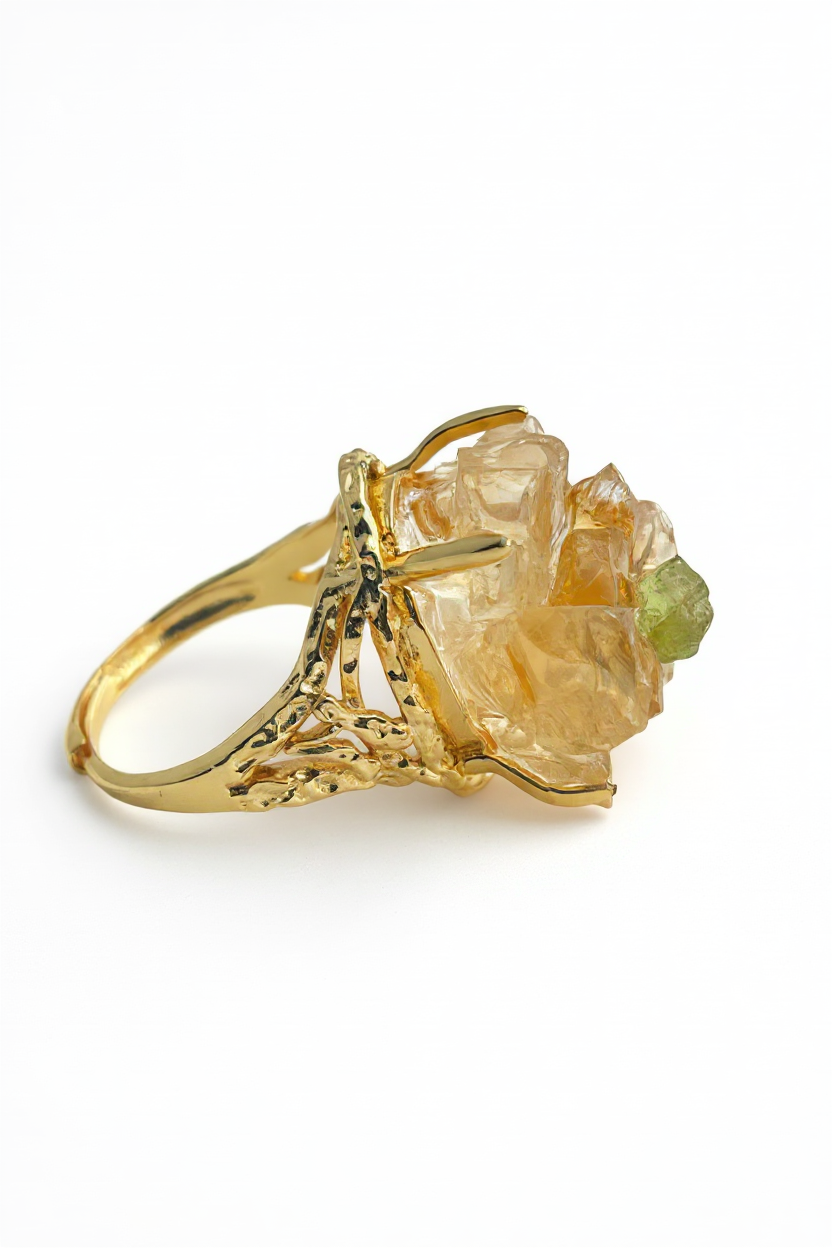 side view citrine peridot crystal flower ring
