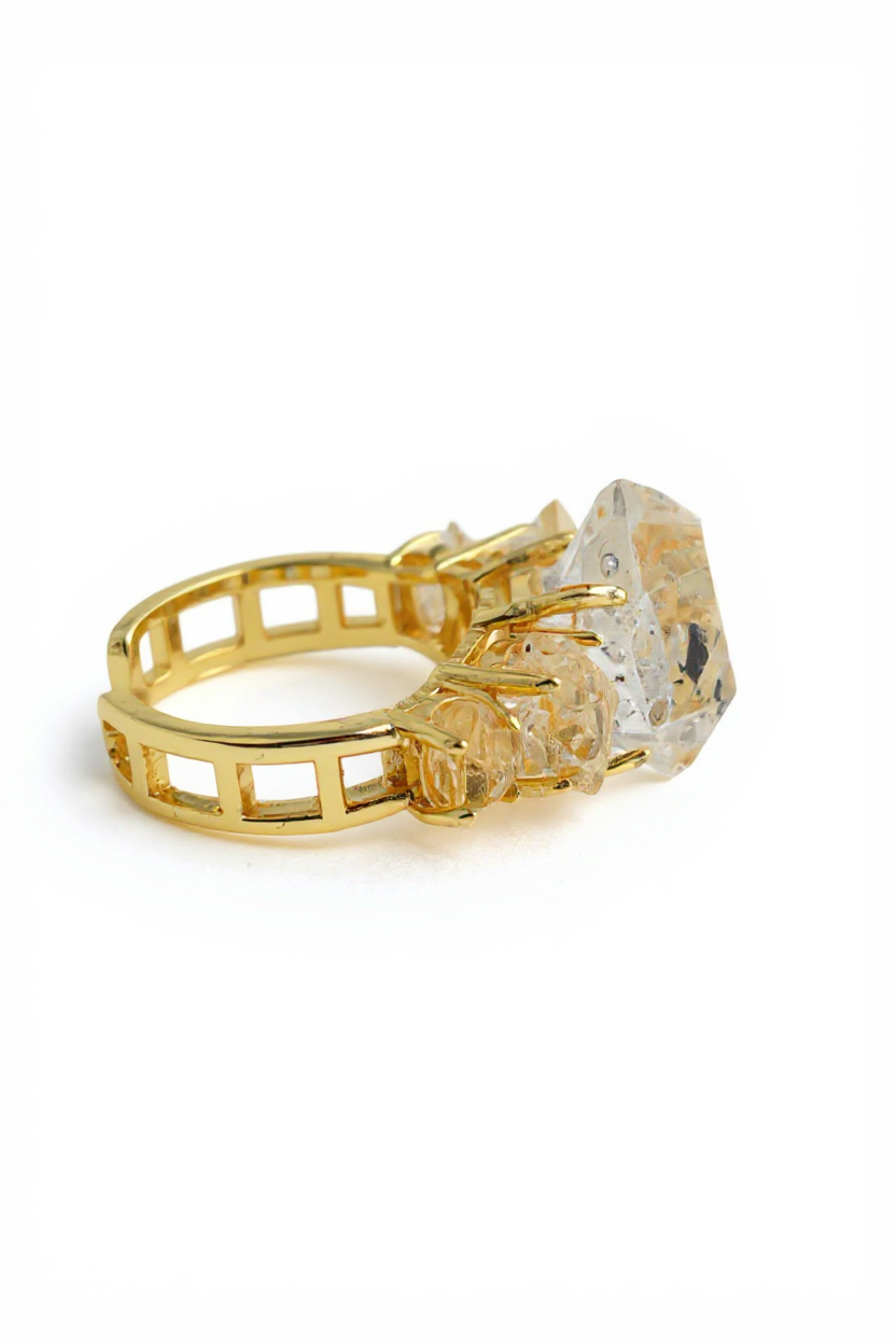 side view clear herkimer diamond quartz ring