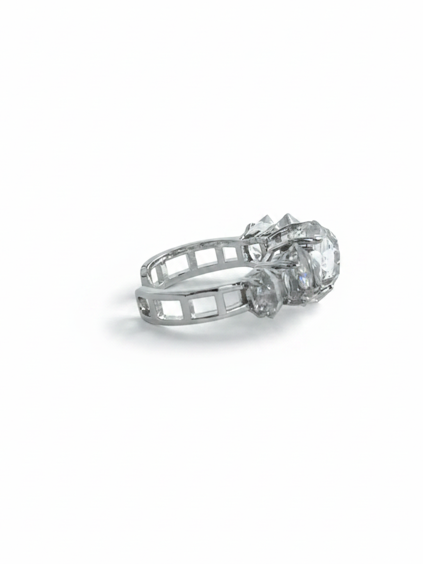 side view clear herkimer diamond quartz ring