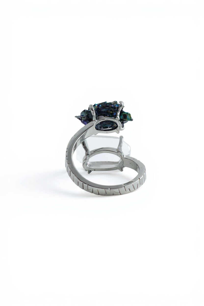 Back view of adjustable Clear Quartz and Carborundum ring