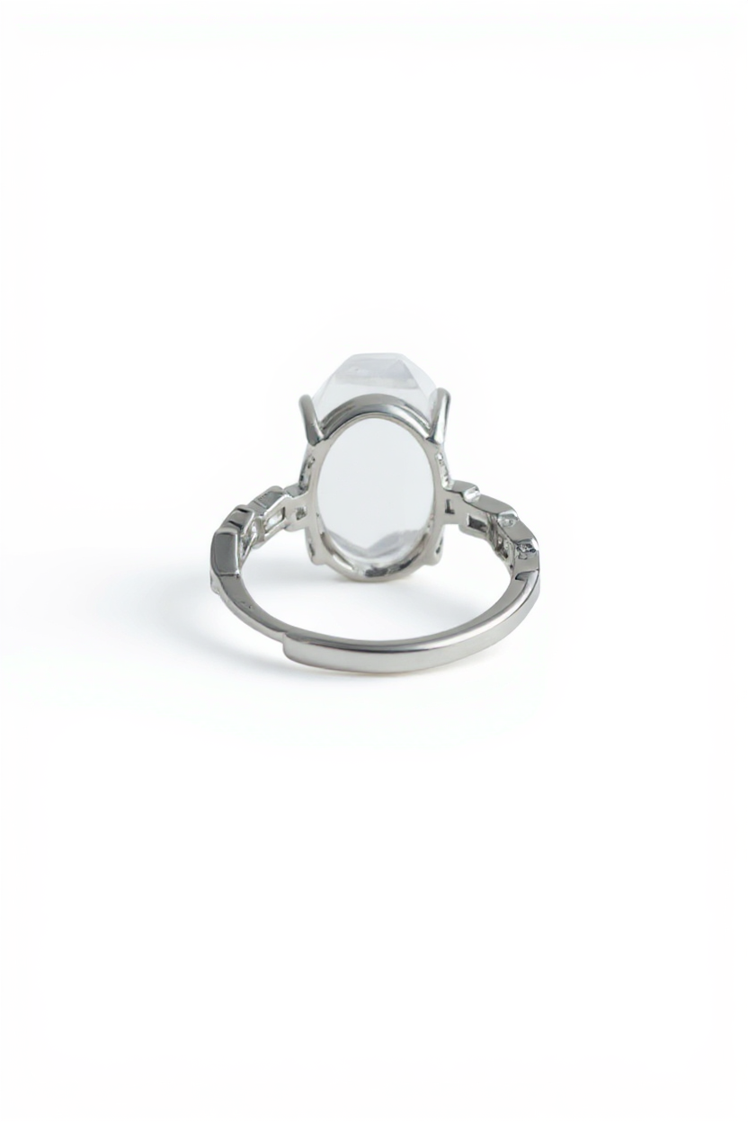 Back view of adjustable Clear Quartz Freeform ring