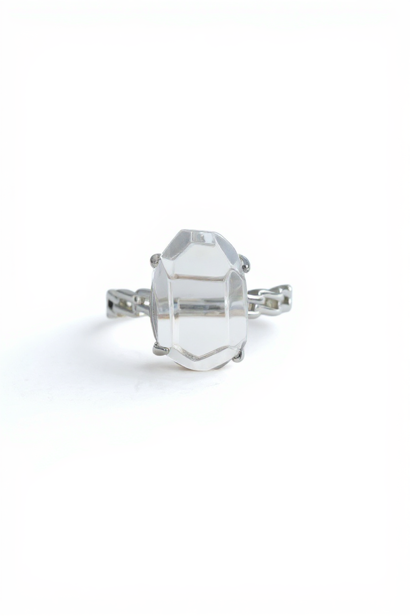 Clear Quartz Freeform ring front view