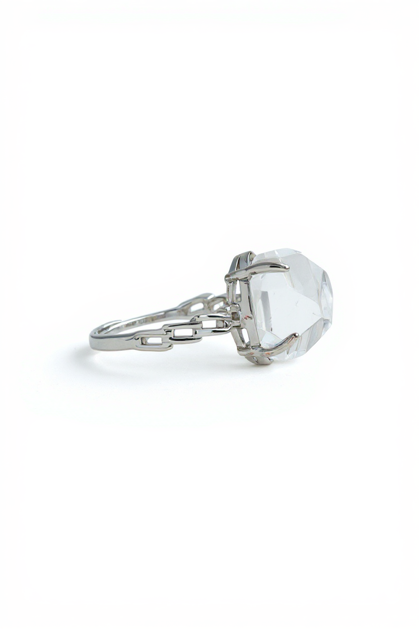Side view of Clear Quartz Freeform ring