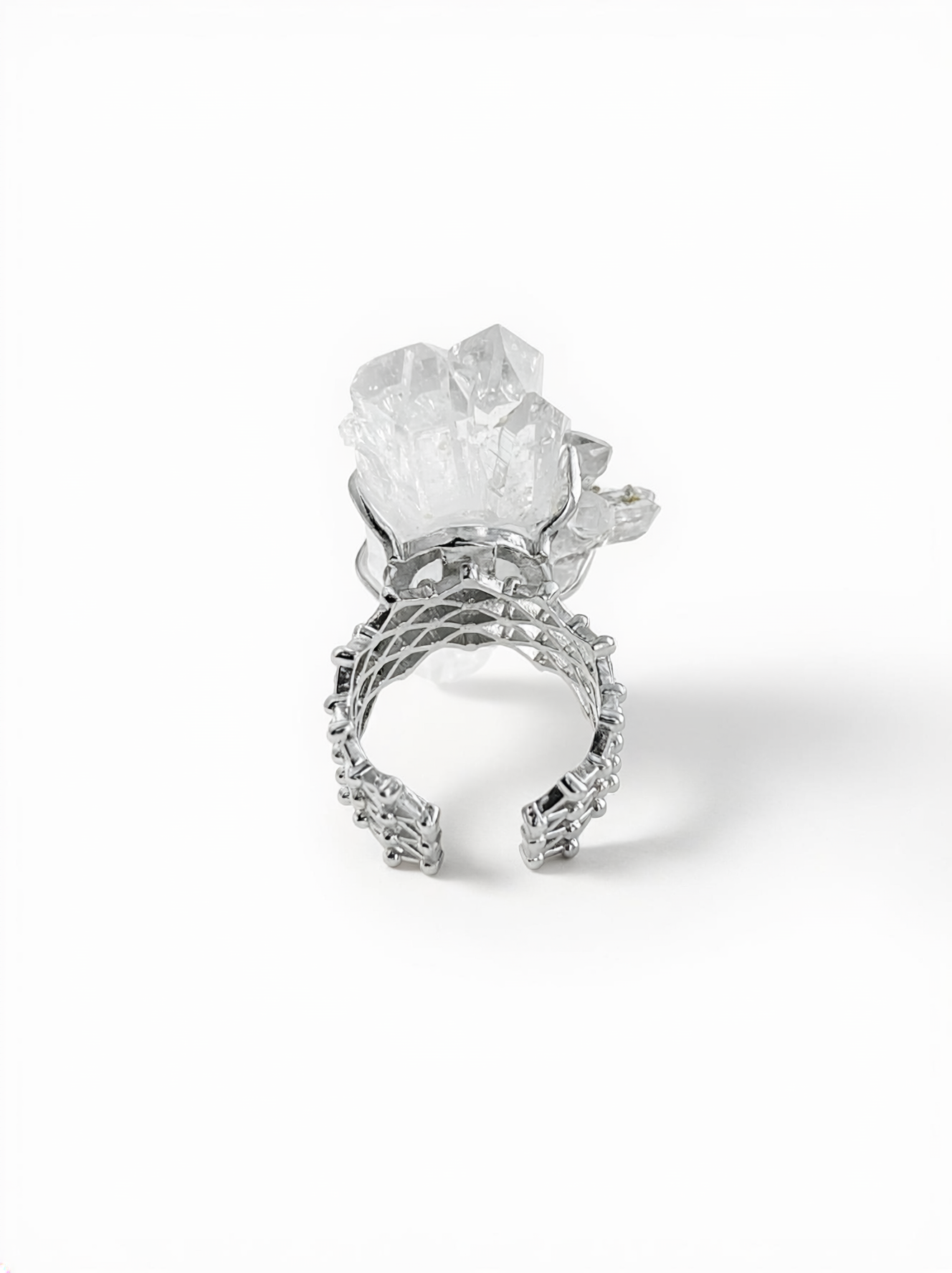 Back view of Colombian Lemurian Quartz Cluster with Chlorite ring and adjustable band