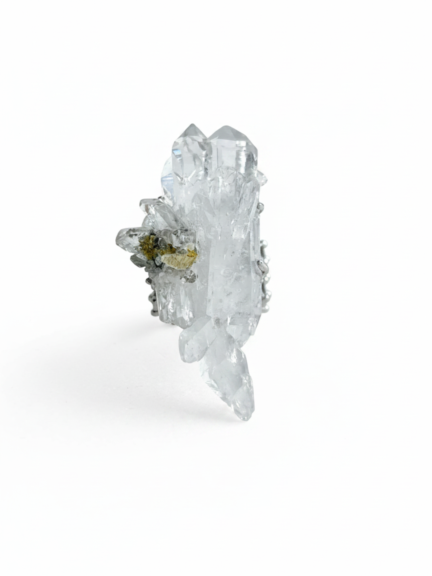 Colombian Lemurian Quartz Cluster with Chlorite ring front view