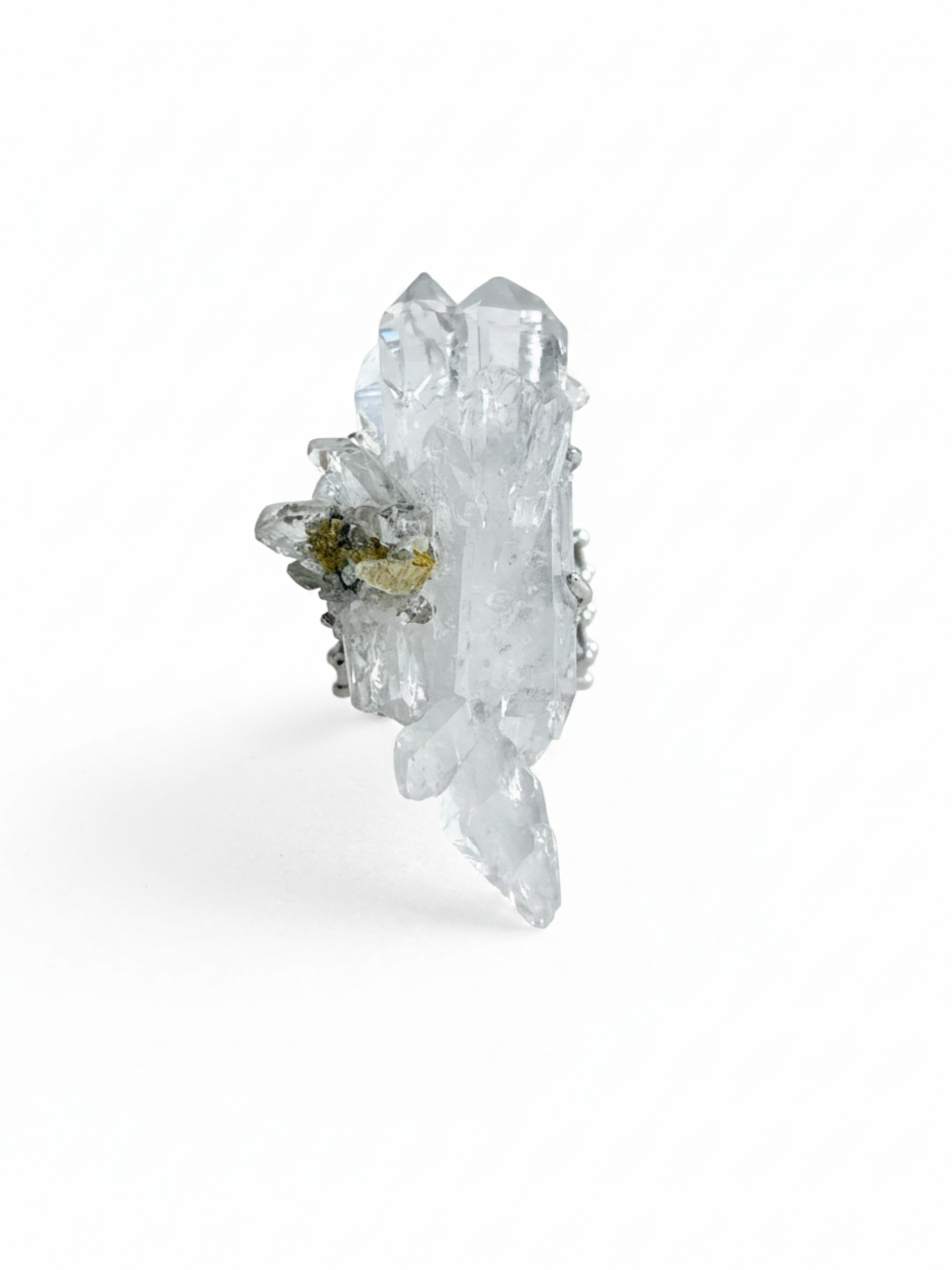 Colombian Lemurian Quartz Cluster with Chlorite ring front view