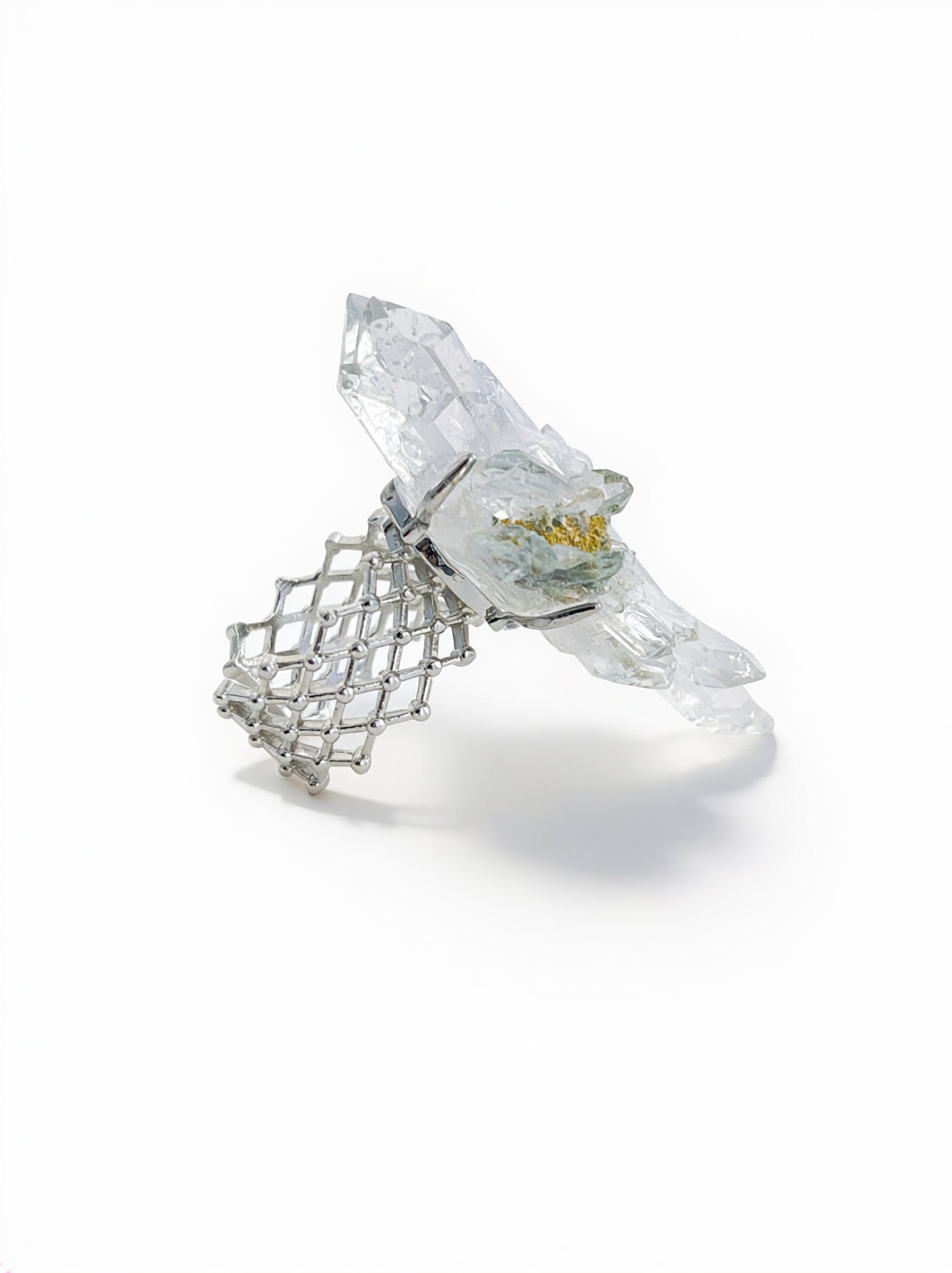 Side view of Colombian Lemurian Quartz Cluster with Chlorite ring