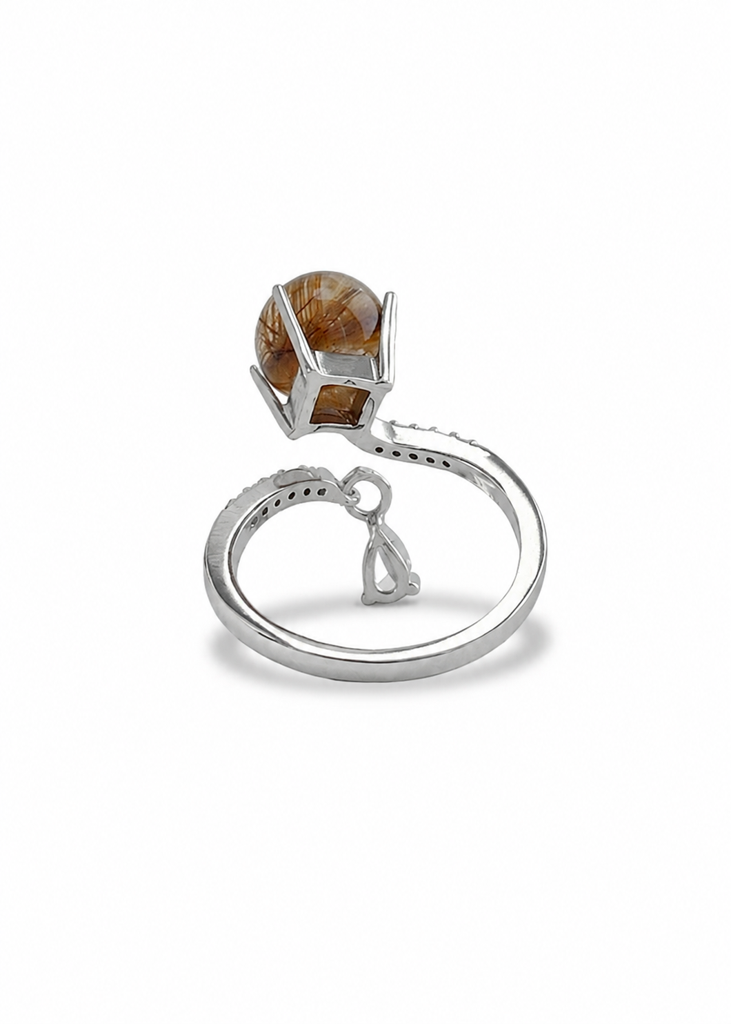 Back view of copper rutilated quartz ring open band design