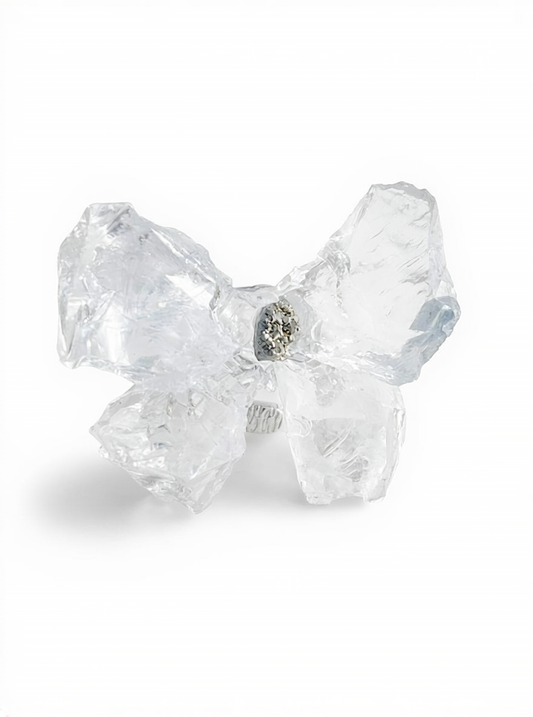 Crystal Butterfly Ring with Brazilian Quartz and Peruvian Chalcopyrite front view