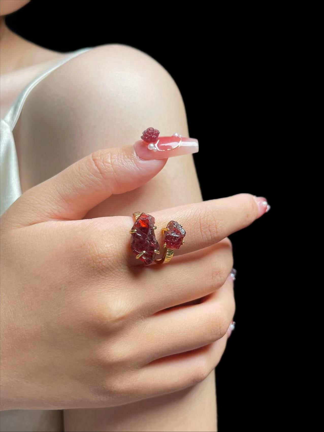 Garnet Cluster Twin Ring