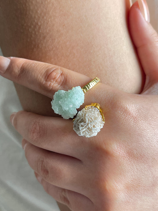 Video of Desert Rose and Green Strawberry Quartz Mineral Specimen Ring