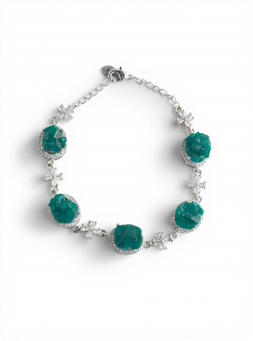 Dioptase bracelet Congo mineral specimen jewelry front view