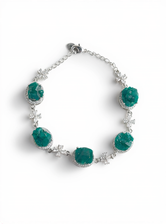 Dioptase bracelet Congo mineral specimen jewelry front view