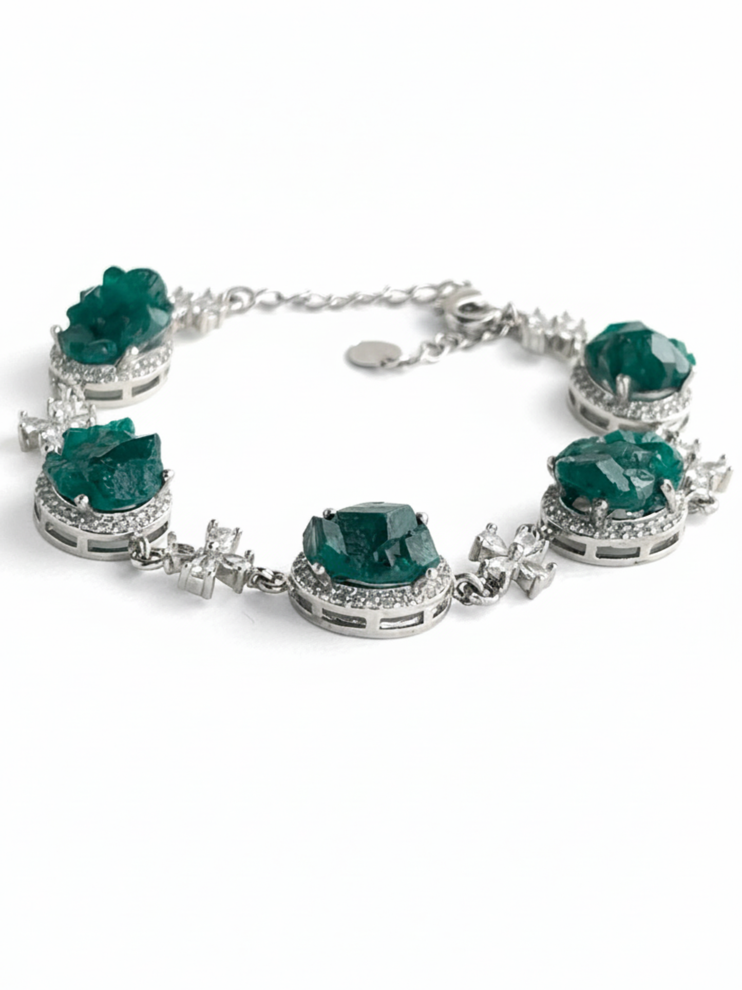 Side view of dioptase bracelet mineral specimen