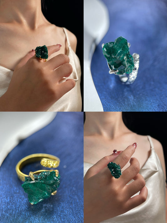 Dioptase ring / necklace / earrings