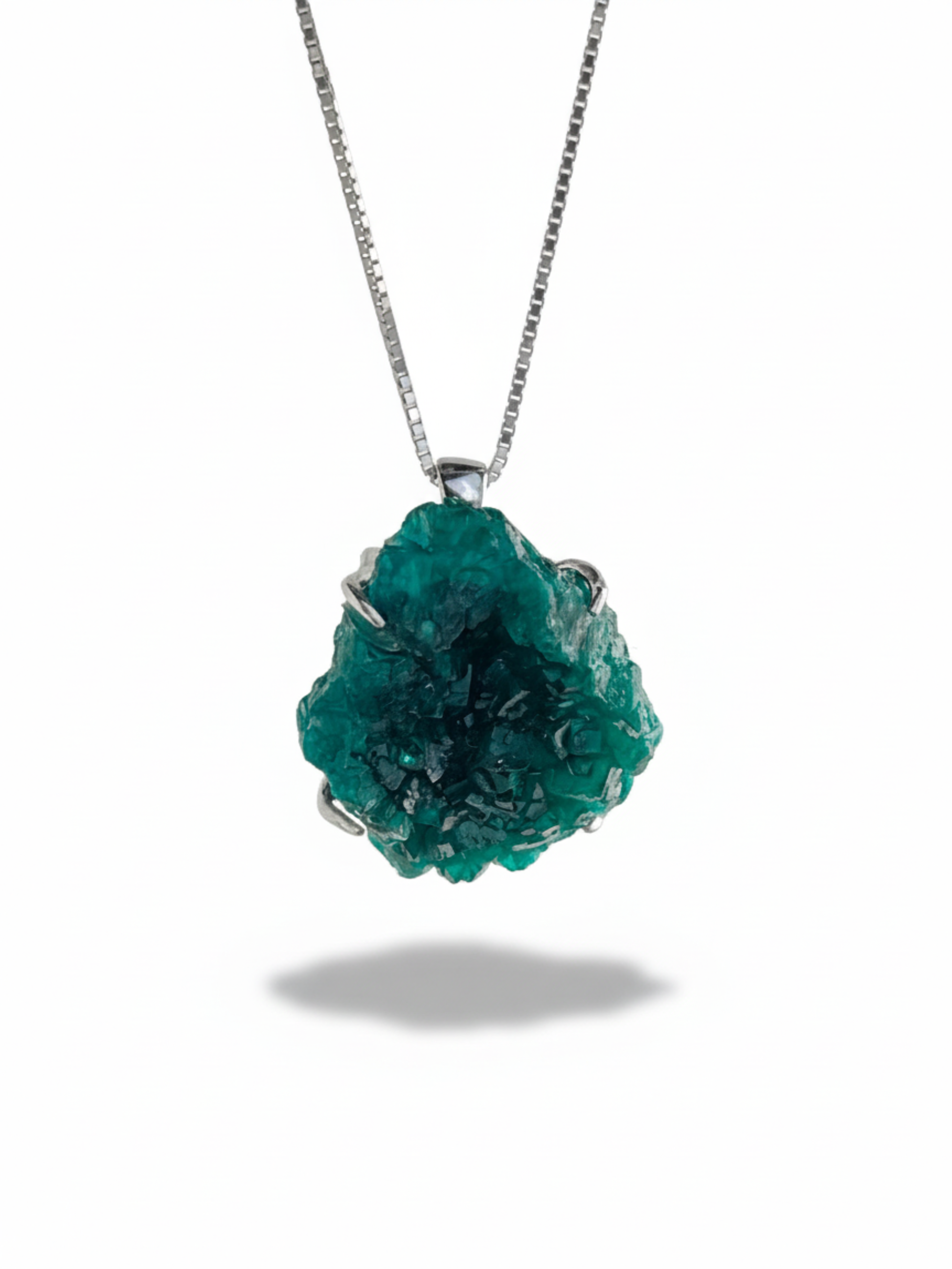 Dioptase necklace Congo mineral specimen jewelry front view