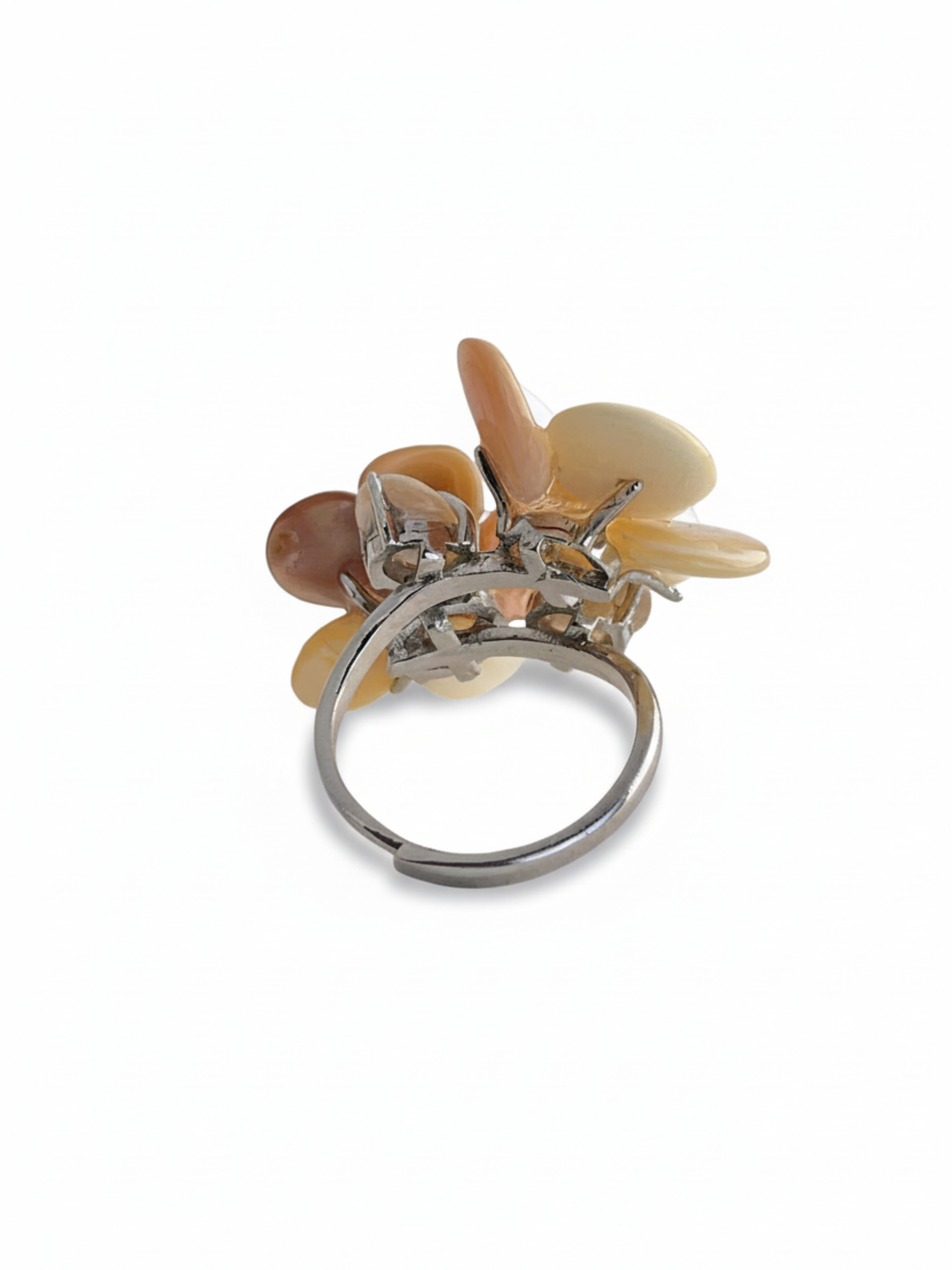 Back view of double Mother of Pearl flower ring