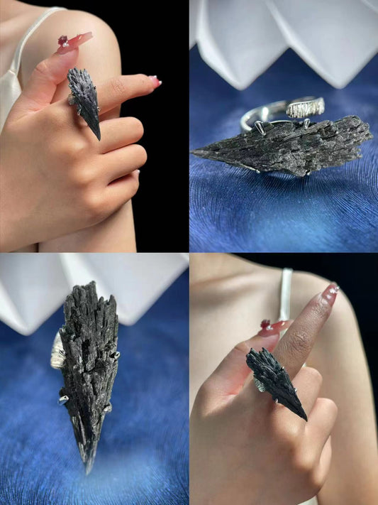 Black Tourmaline (Feathered Cluster) Ring