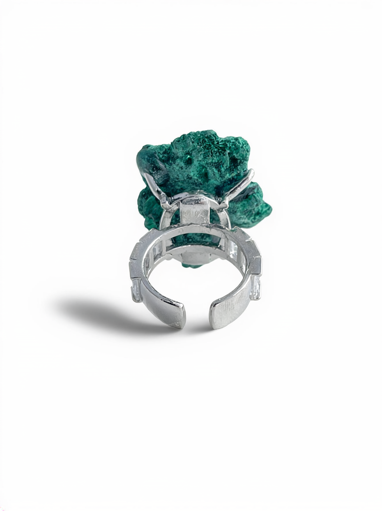 Fibrous Malachite mineral specimen ring back view