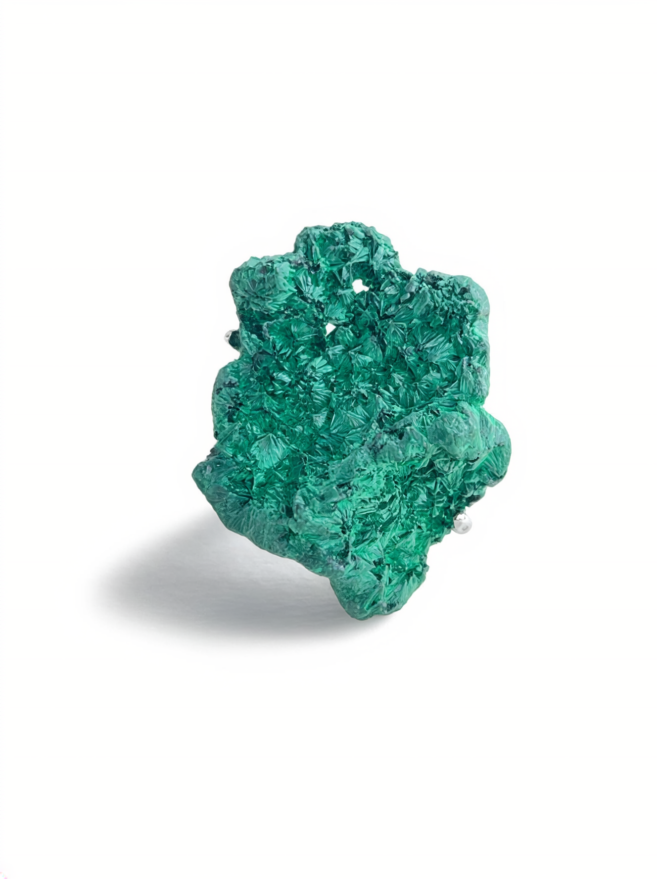 Fibrous Malachite mineral specimen ring front view