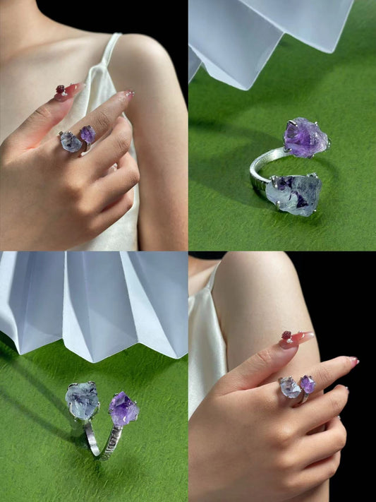 Phantom Fluorite & Amethyst Ring