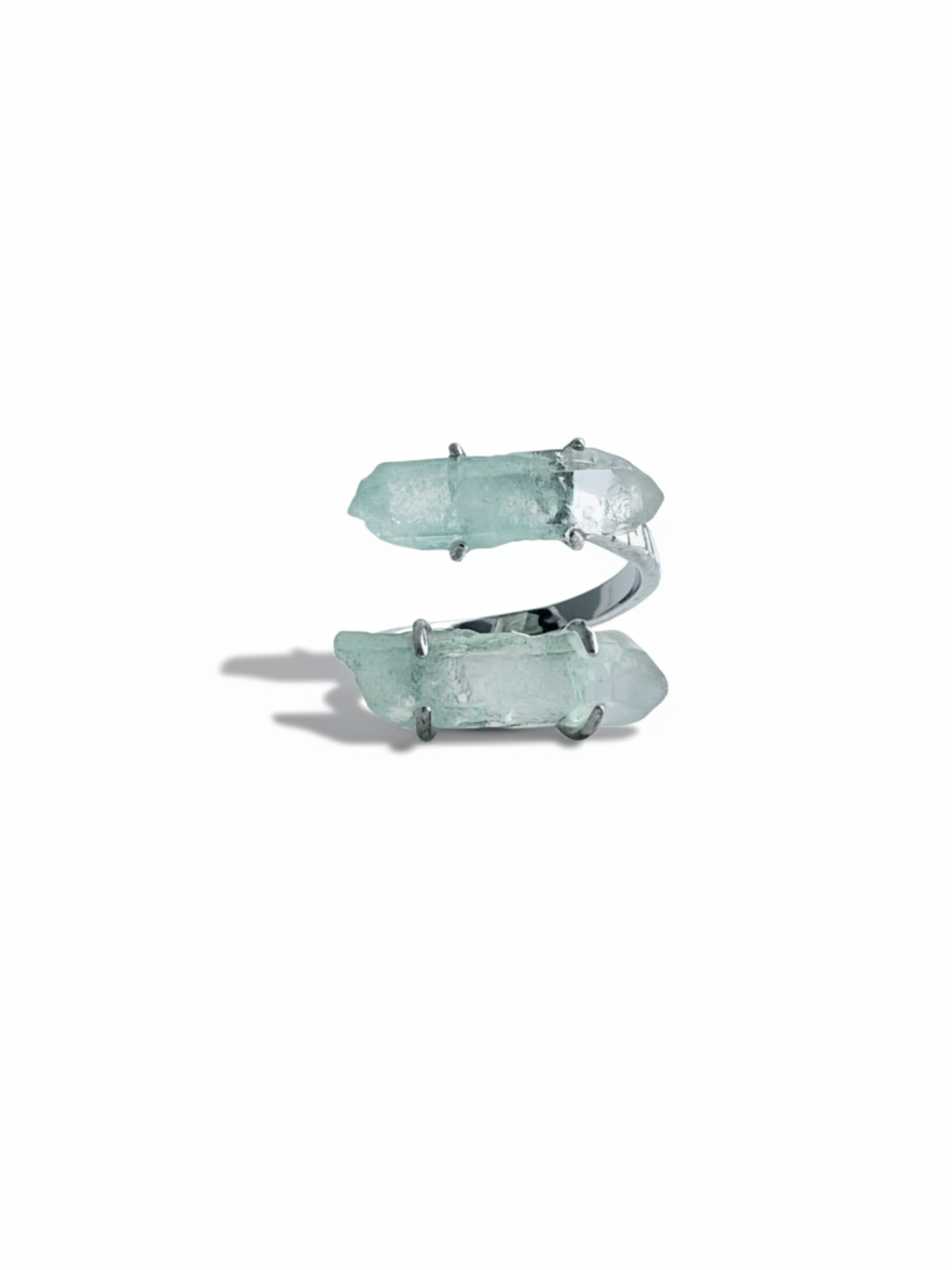 Fuchsite Phantom Quartz double point ring front view
