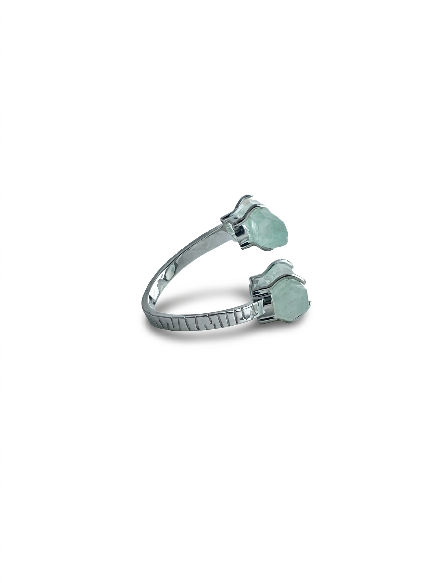Side view of raw Fuchsite Phantom Quartz ring