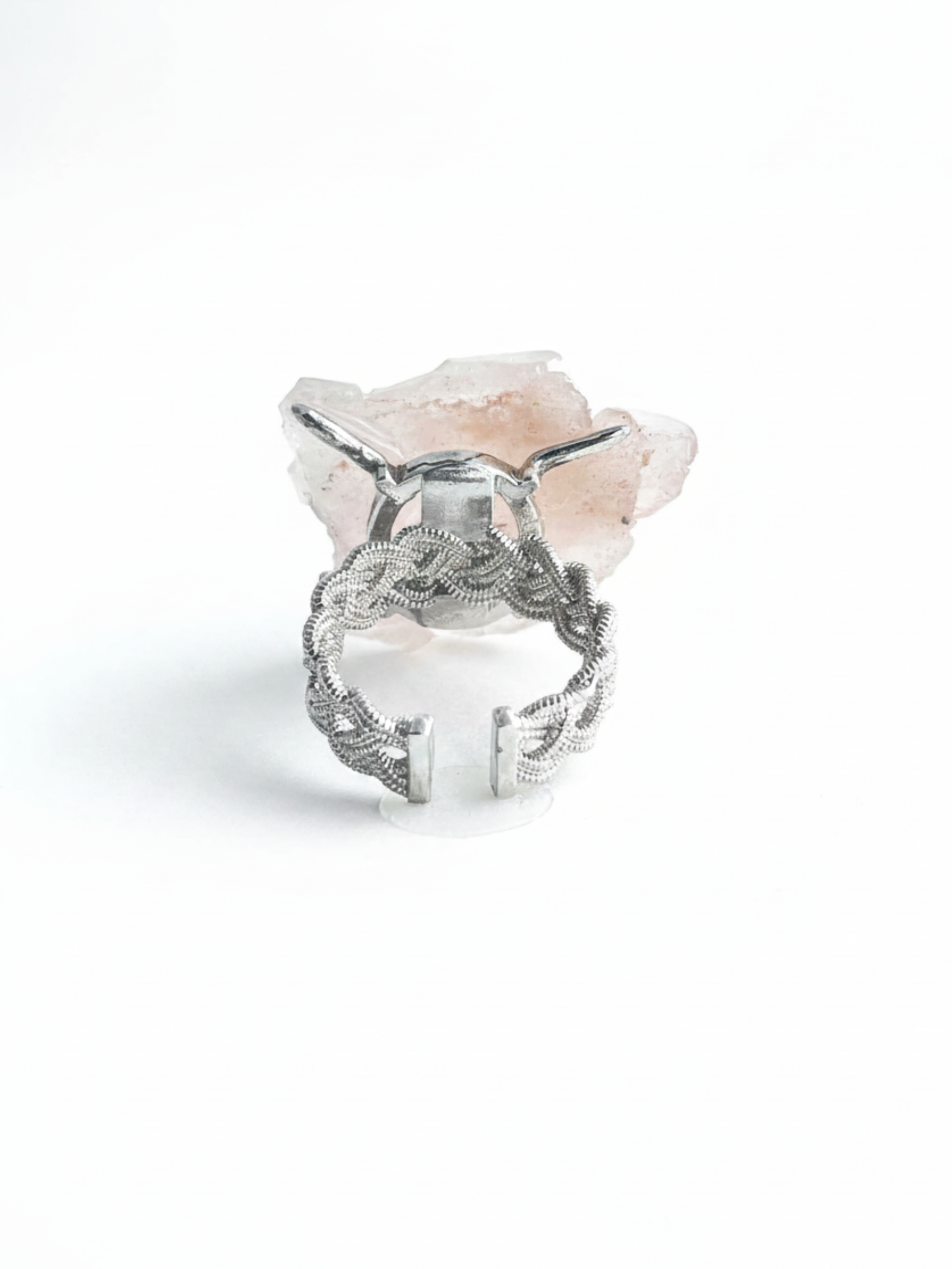 Back view of Garden Quartz with Pink Inclusions Ring and adjustable open band