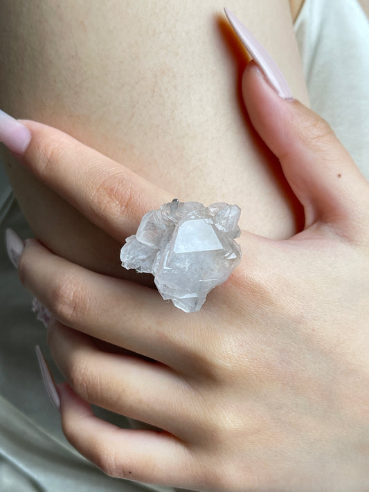 Close-up of Garden Quartz with Pink Inclusions Ring worn on hand