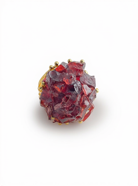 Garnet bouquet raw crystal ring front view