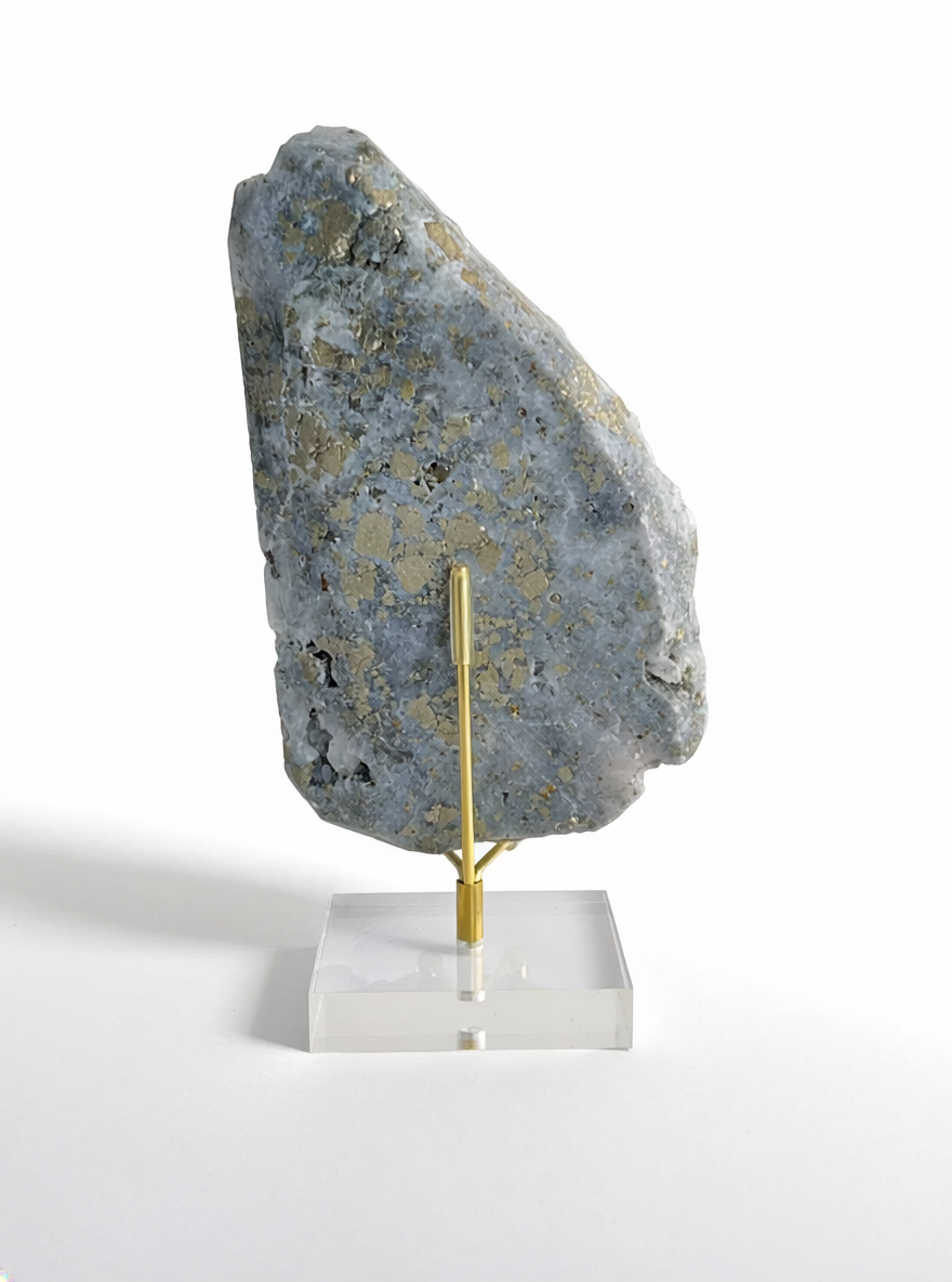 back view of quartz with chalcopyrite mineral specimen from China showing natural matrix and crystal growth