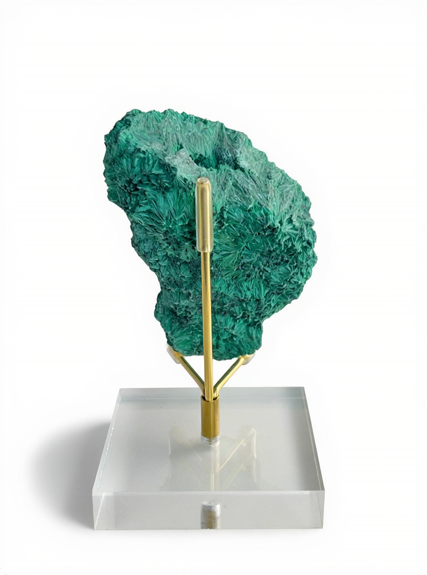 back view of velvet malachite mineral specimen showing natural growth texture