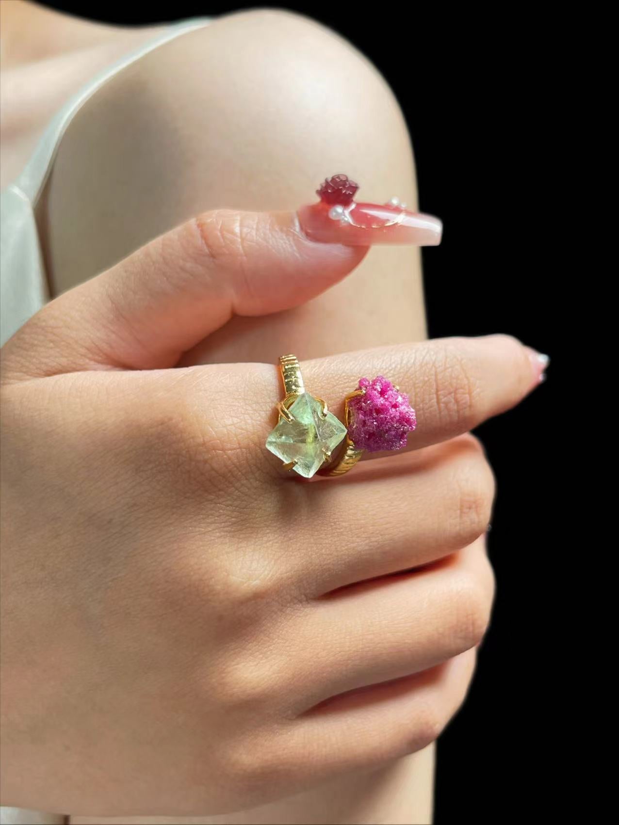 Rubellite with Green Fluorite Ring