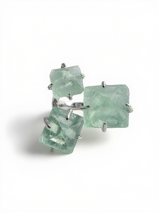 green octahedral fluorite ring natural crystal geometry