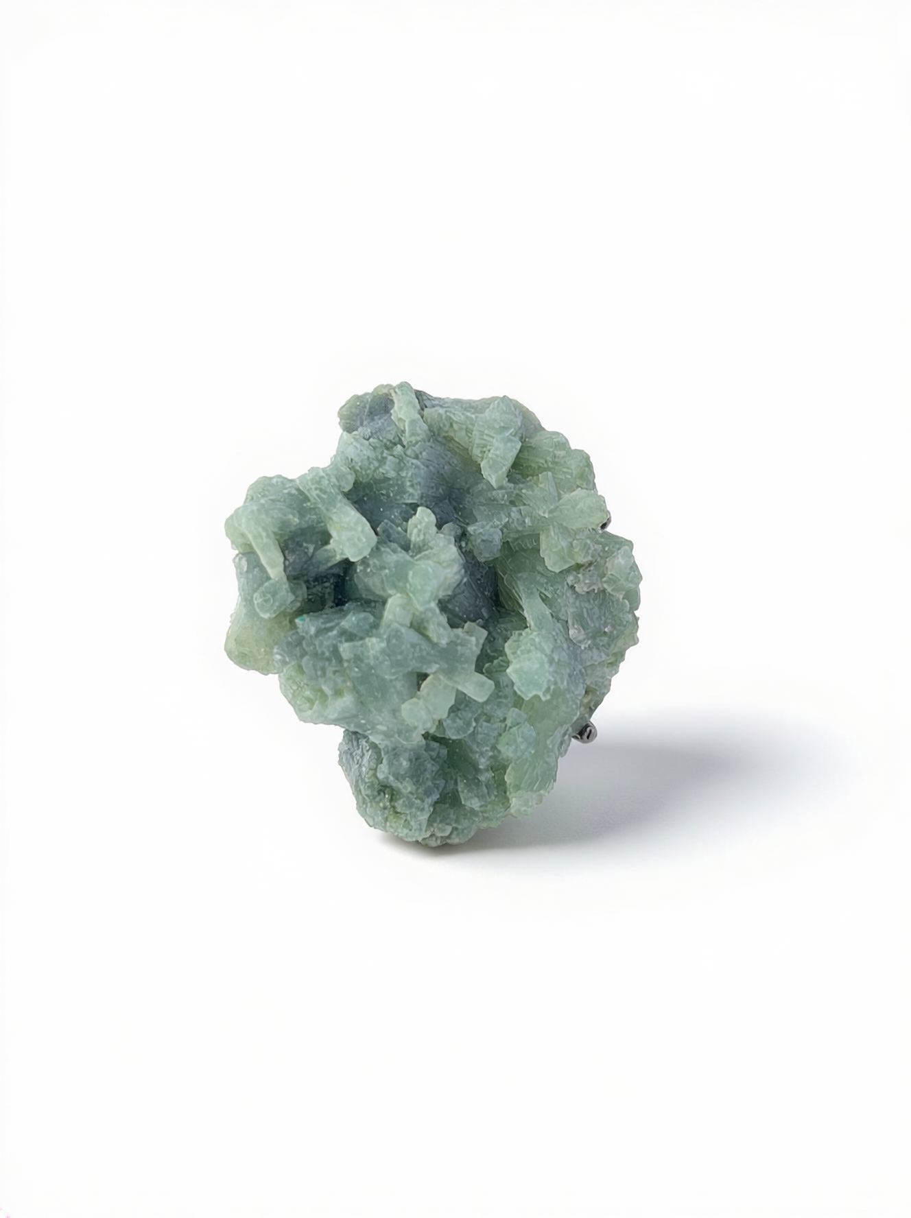 Front view of Green Prehnite mineral specimen ring with natural crystal cluster