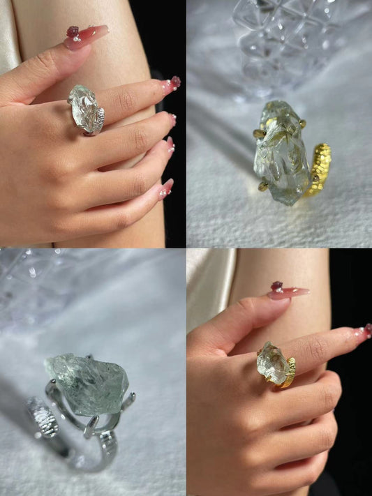 Verdant Light – Raw Green Quartz Ring