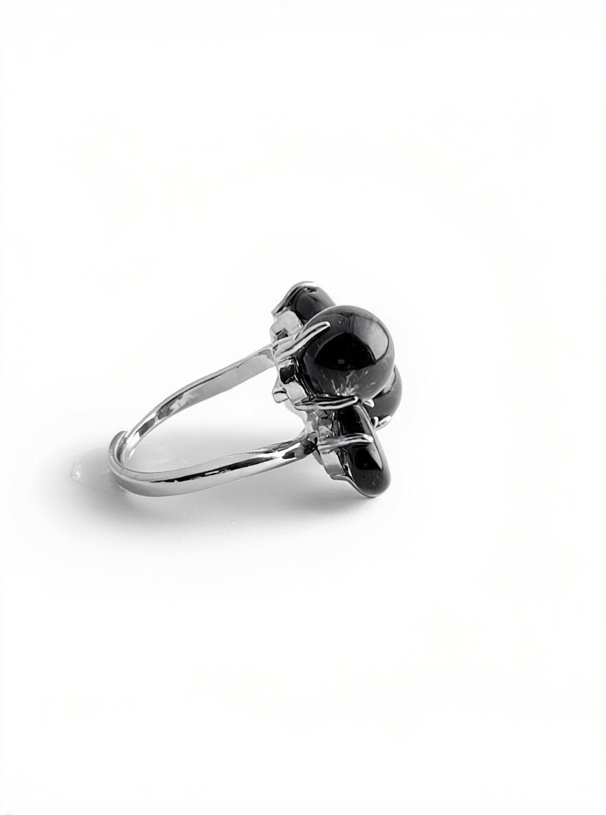 Side view of Green Rutilated Quartz and Smoky Quartz ring