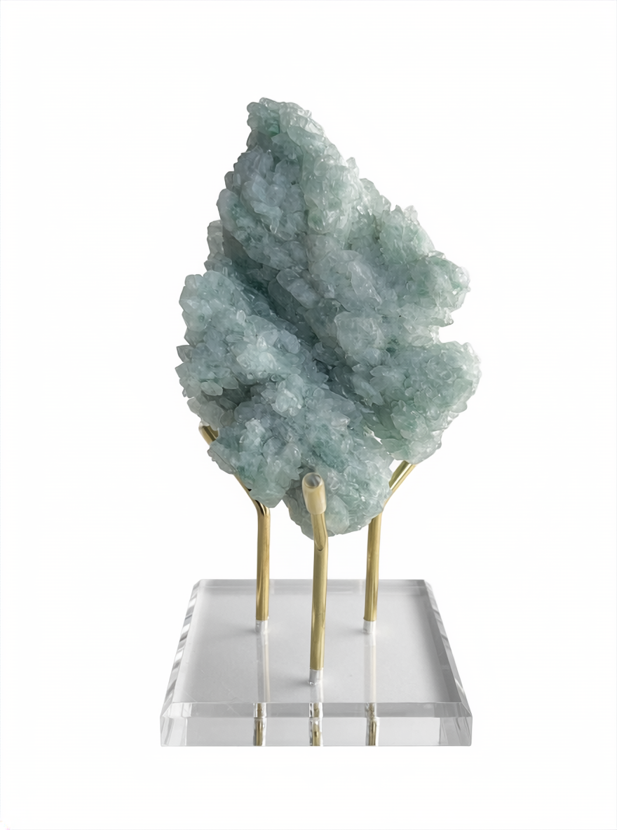 back view of green strawberry quartz mineral specimen showing natural formation