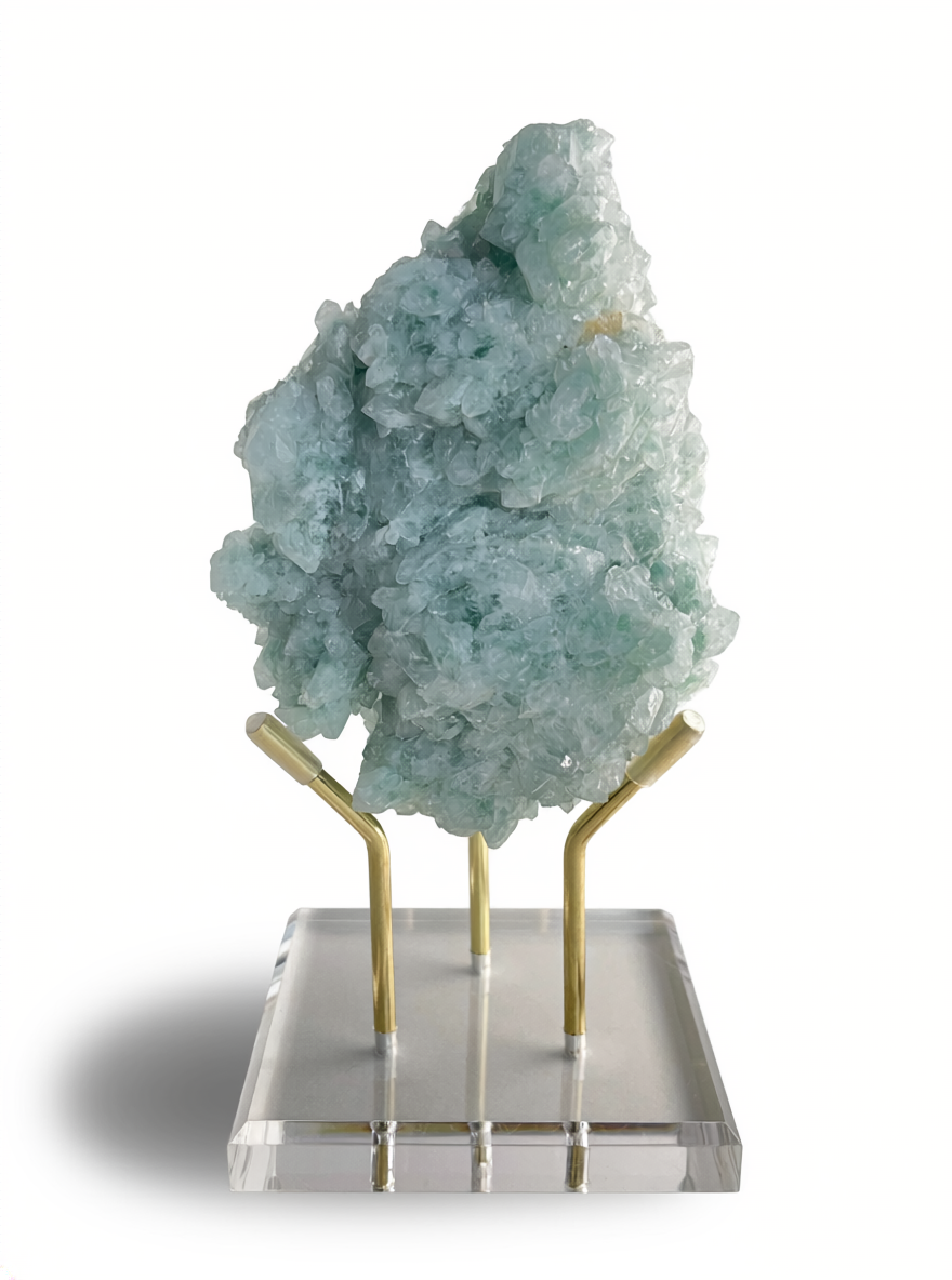 green strawberry quartz cluster from Madagascar showing internal inclusions front view