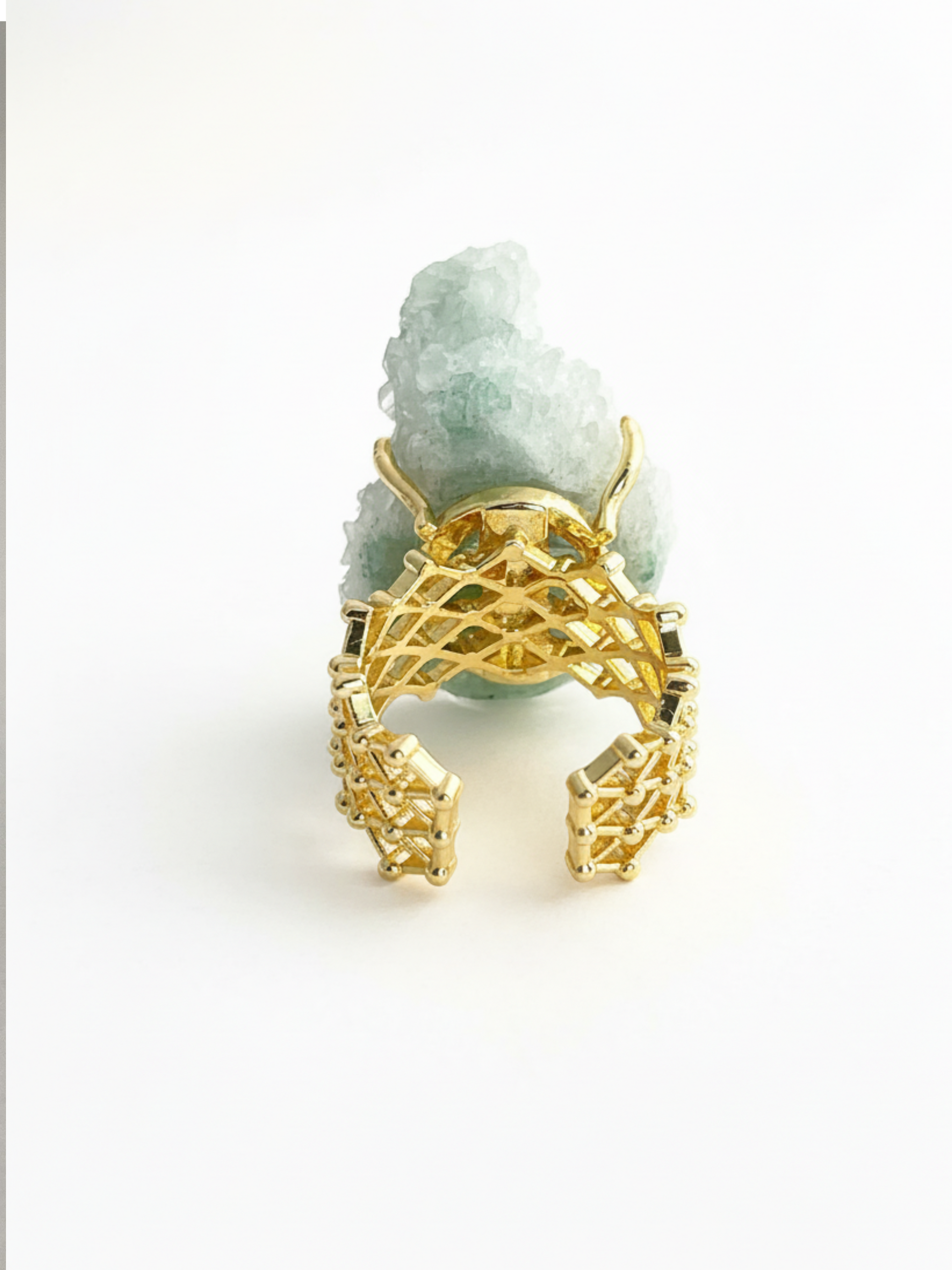 Back view of green strawberry quartz ring