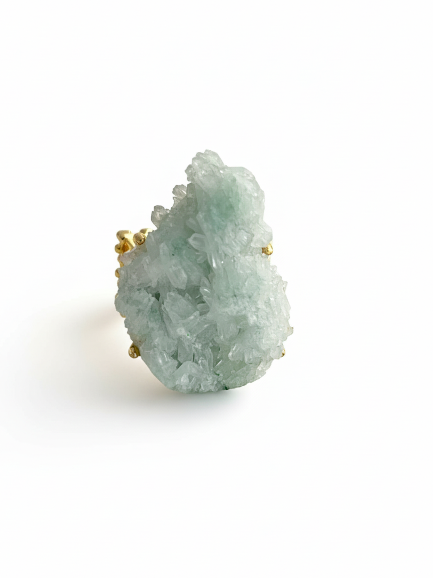 Green strawberry quartz ring front view