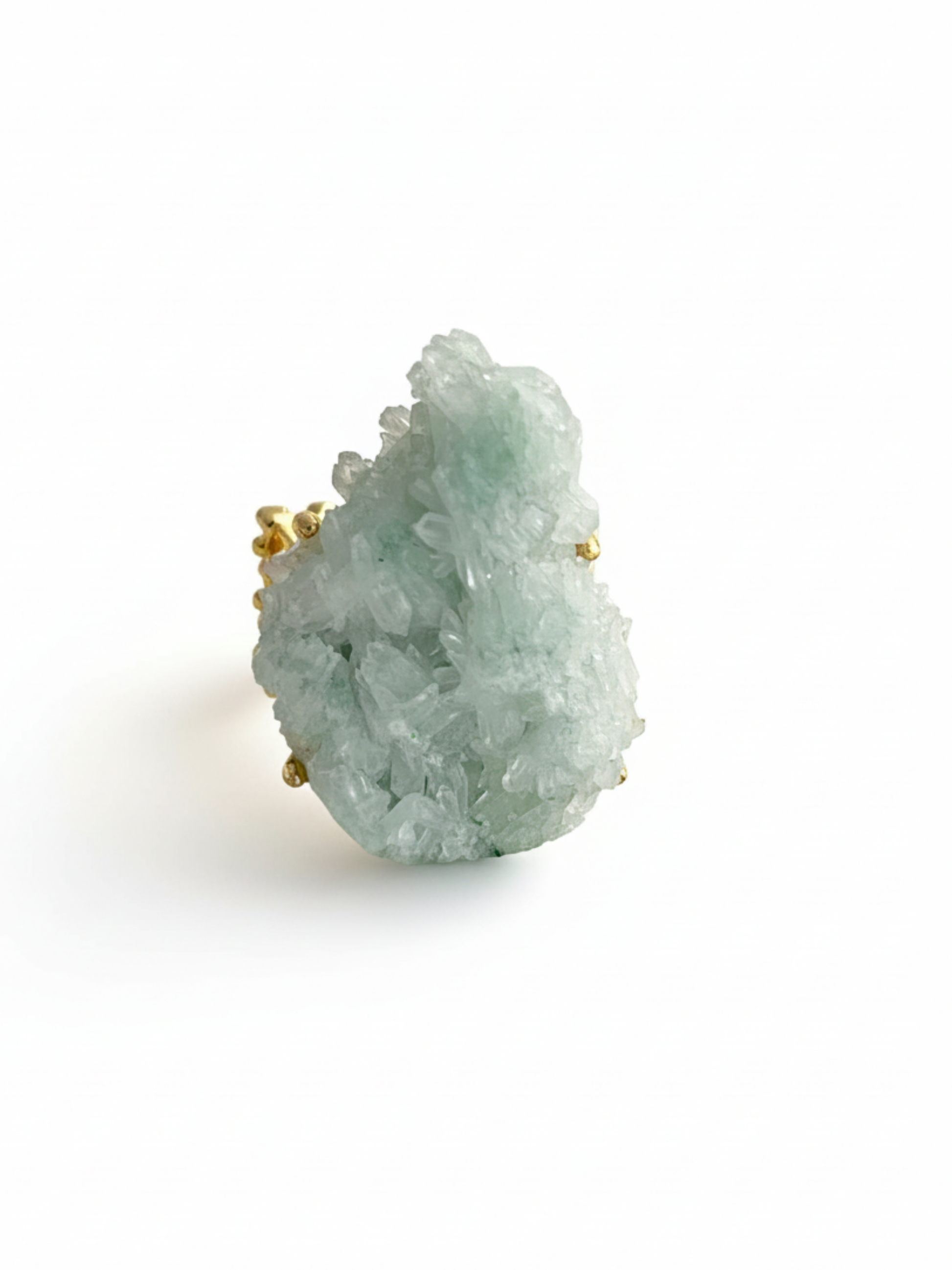 Green strawberry quartz ring front view