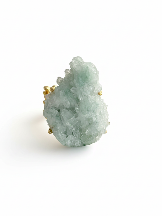 Green strawberry quartz ring front view