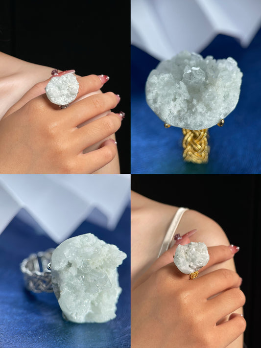 Gypsum Crystal Cluster Ring