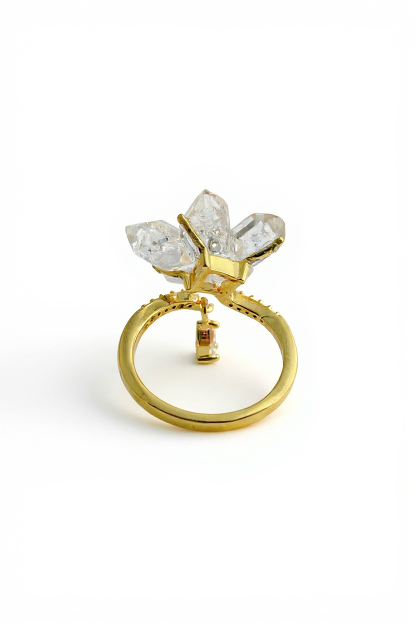 Back view of adjustable Hakima Diamond Quartz flower ring