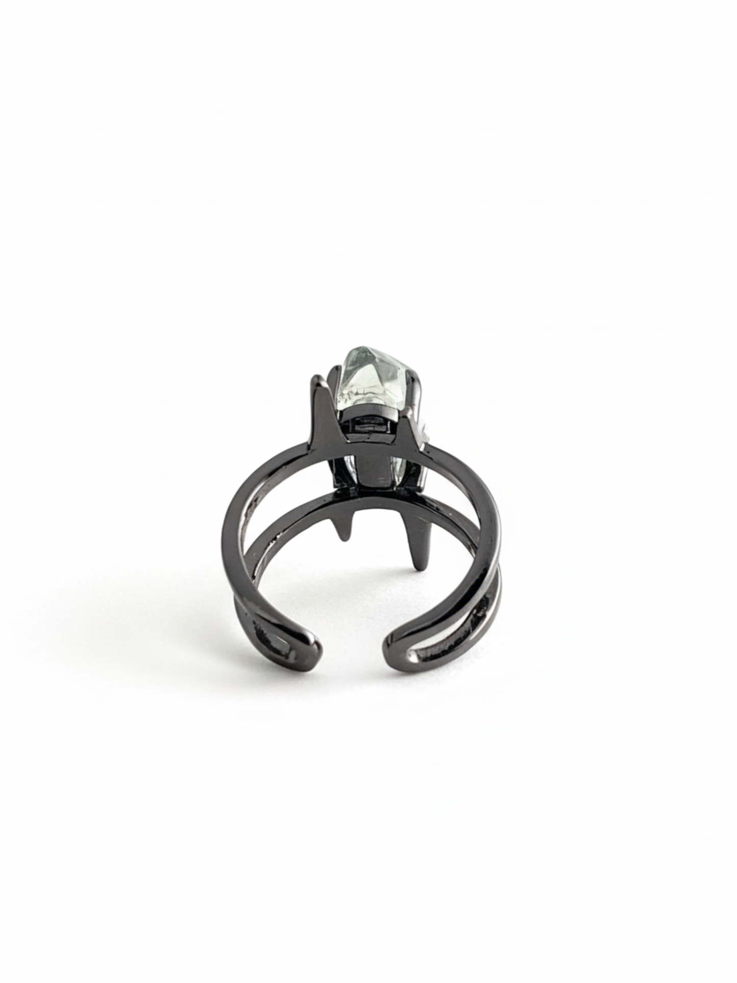 Back view of hand-cut Green Quartz ring