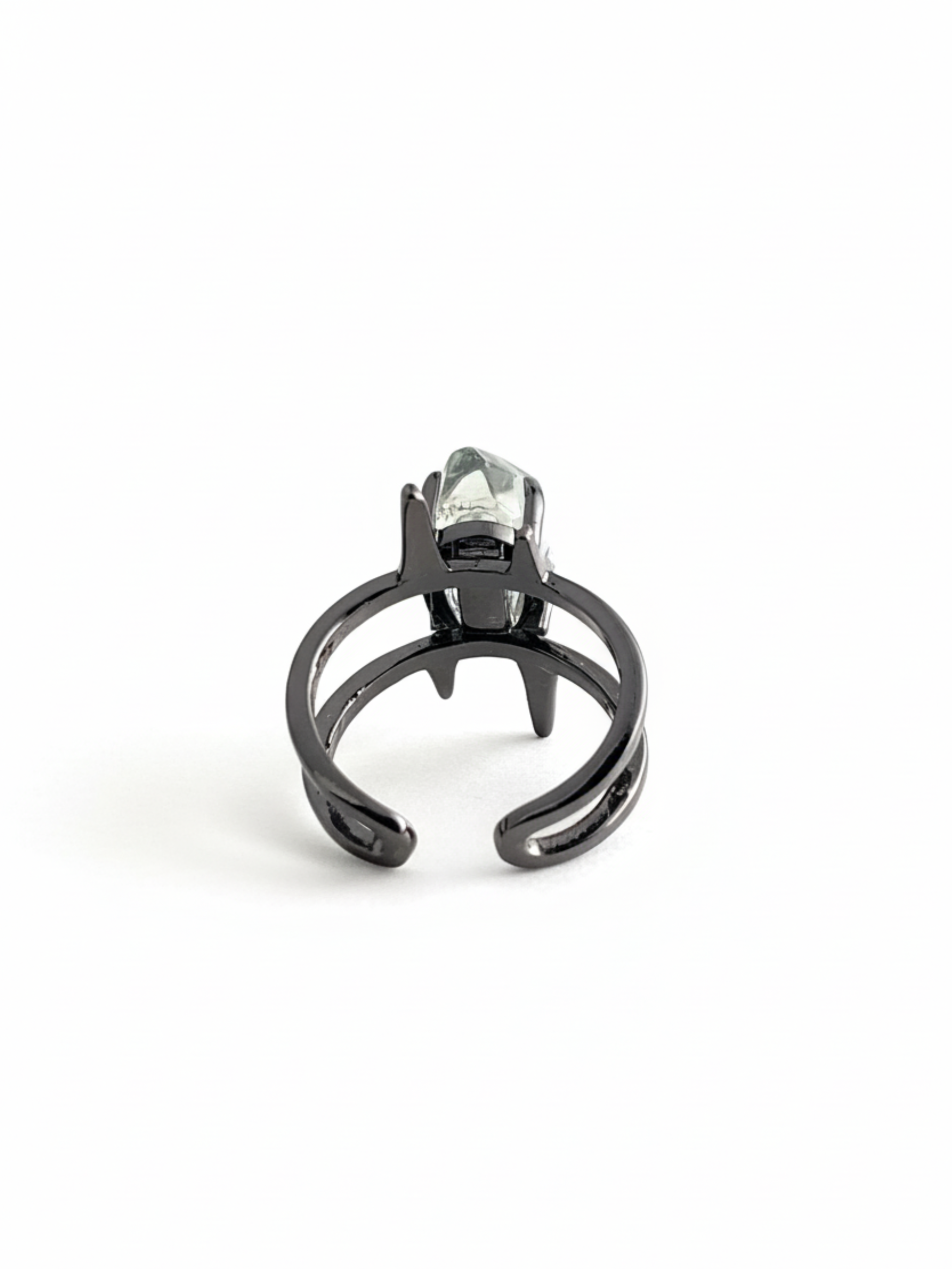 Back view of hand-cut Green Quartz ring