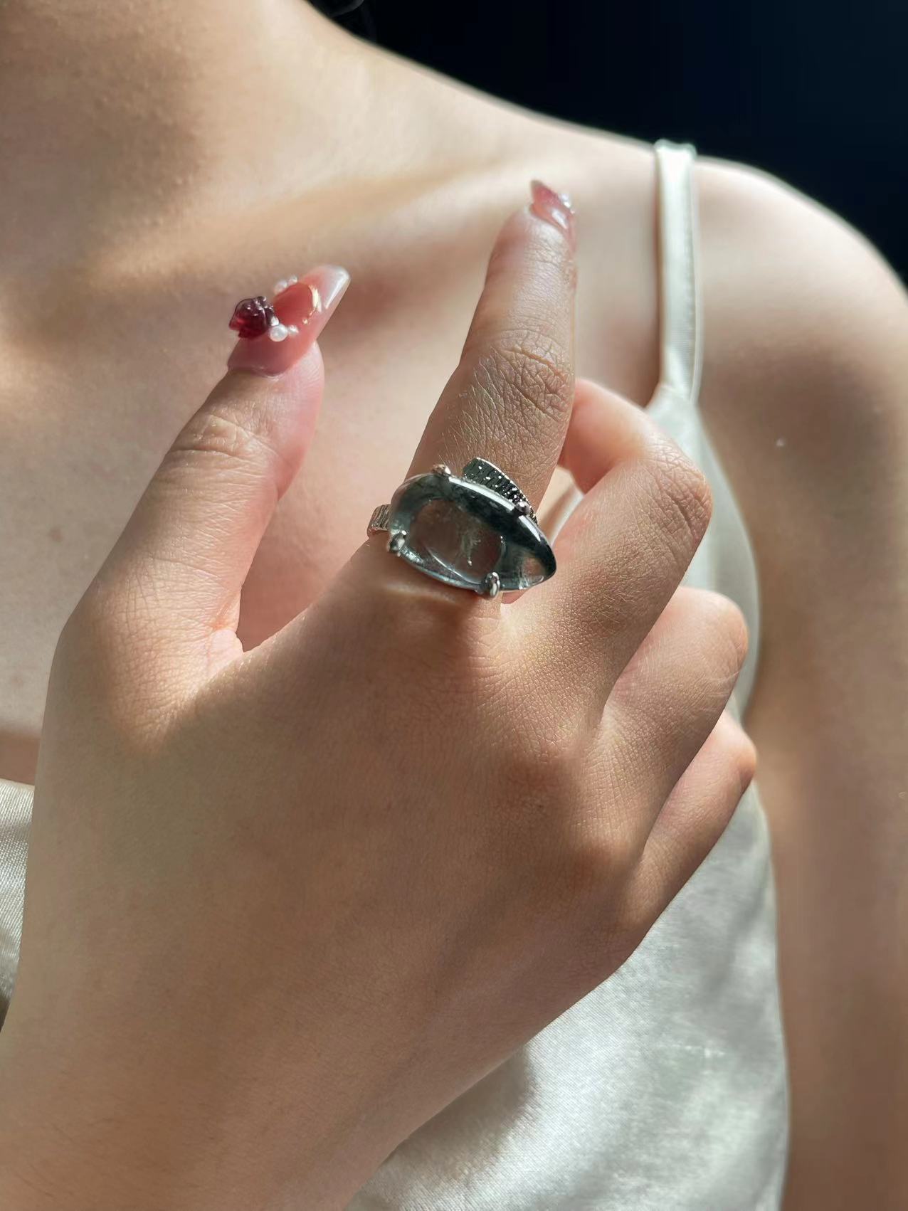 Green Phantom Quartz ring